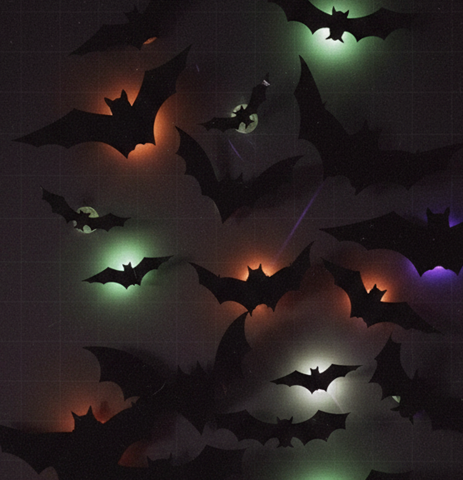Close-up of the glowing bats on the wall