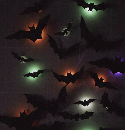 Close-up of the glowing bats on the wall